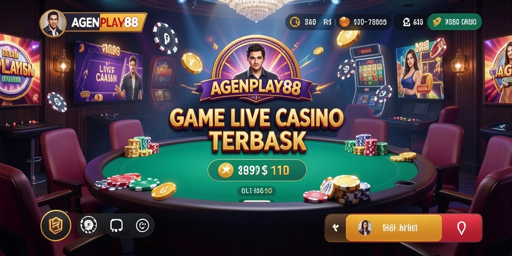 Screenshot utama AGENPLAY88 menampilkan dealer langsung dan permainan kasino yang mendebarkan.