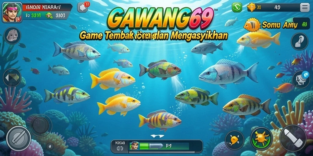 Gameplay seru GAWANG69 saat menembak ikan di lautan.