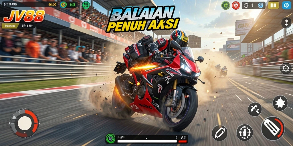 Tampilan gameplay JV88 yang memukau dengan aksi balapan motor yang mendebarkan.