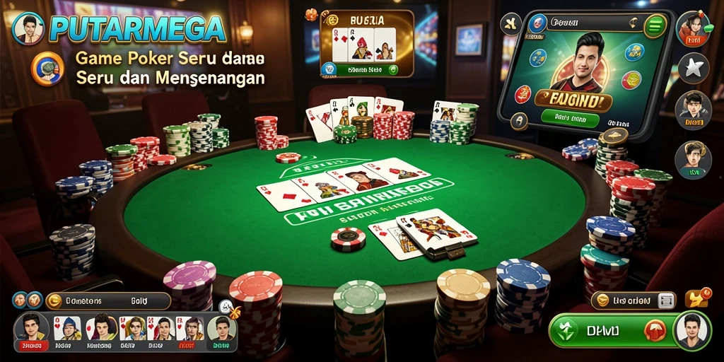 Screenshot PUTARMEGA menampilkan suasana gameplay Poker yang mendebarkan.