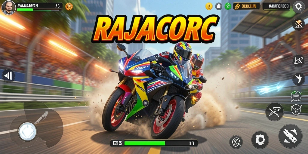 Tampilan gameplay mendebarkan dari balapan motor RAJACORC.