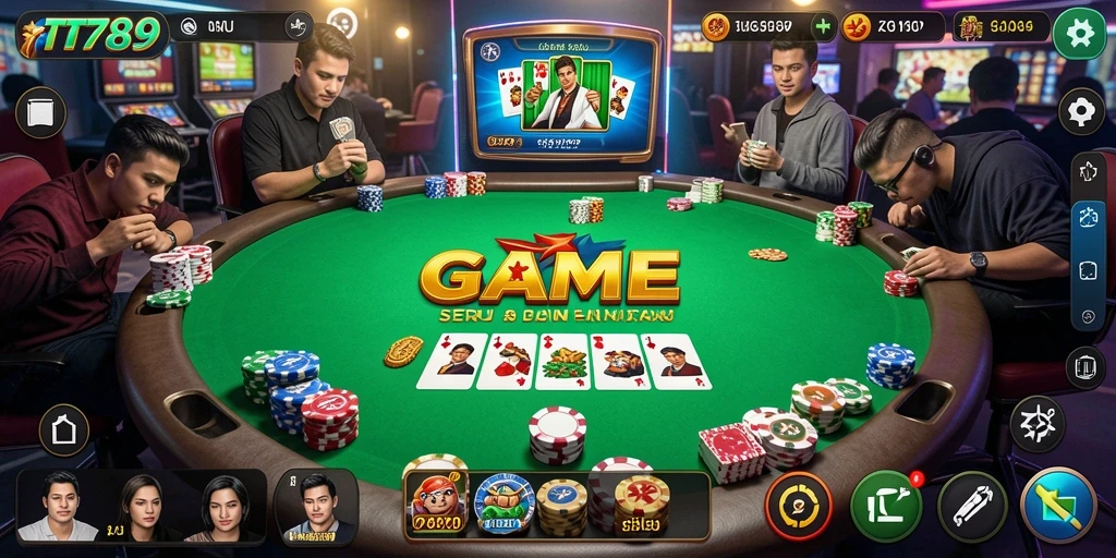 Tampilan gameplay seru di TT789 dengan pemain poker lainnya.