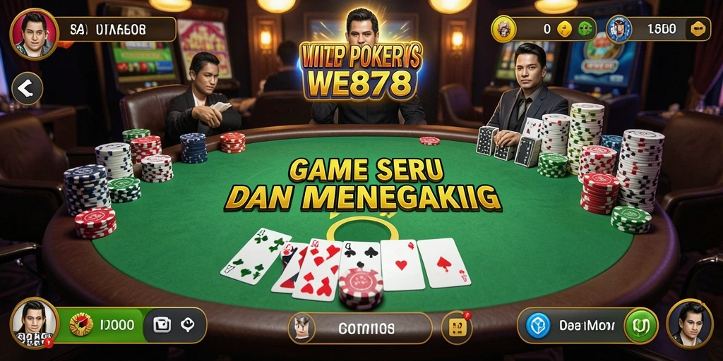 Screenshot gameplay WE878 yang menampilkan aksi Poker yang mendebarkan.